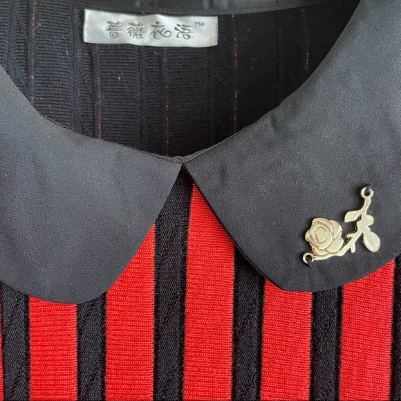 60s Mod K-Pop Lolita Striped Pleated Sweater Mini Dress Peter Pan Collar - Picture 4 of 5